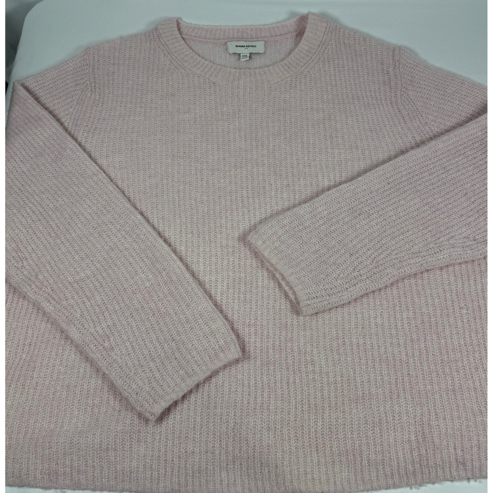 Banana Republic Women XXL Pink Alpaca Wool Blend Fuzzy Crewneck Sweater Pullover